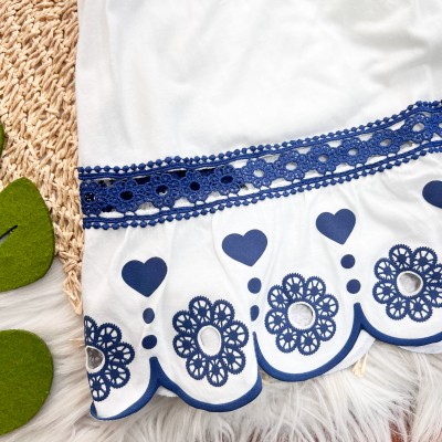 Conj. Regata e Saia Midi com Flores em Lese - Azul
